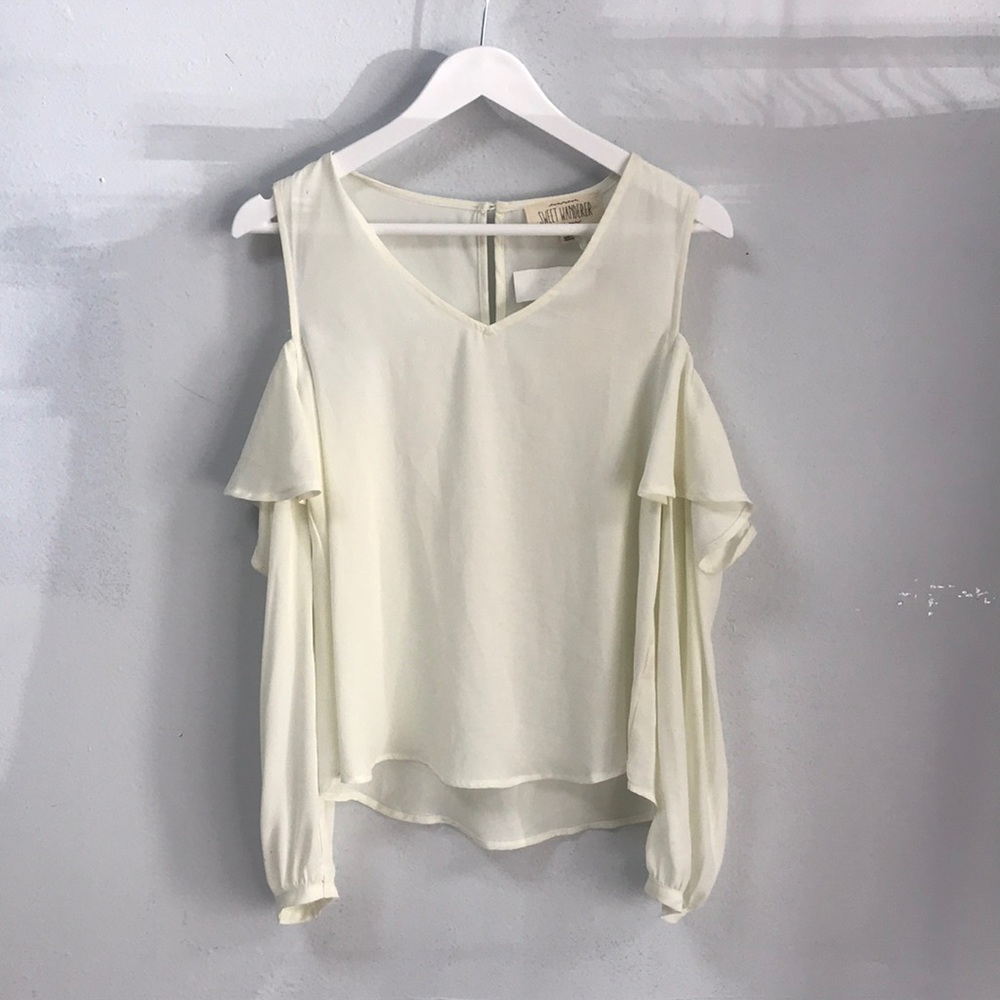 White long sleeve cold shoulder blouse